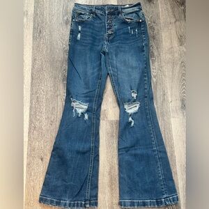 Maurices Dark Blue Distressed Flare Jeans Button Fly